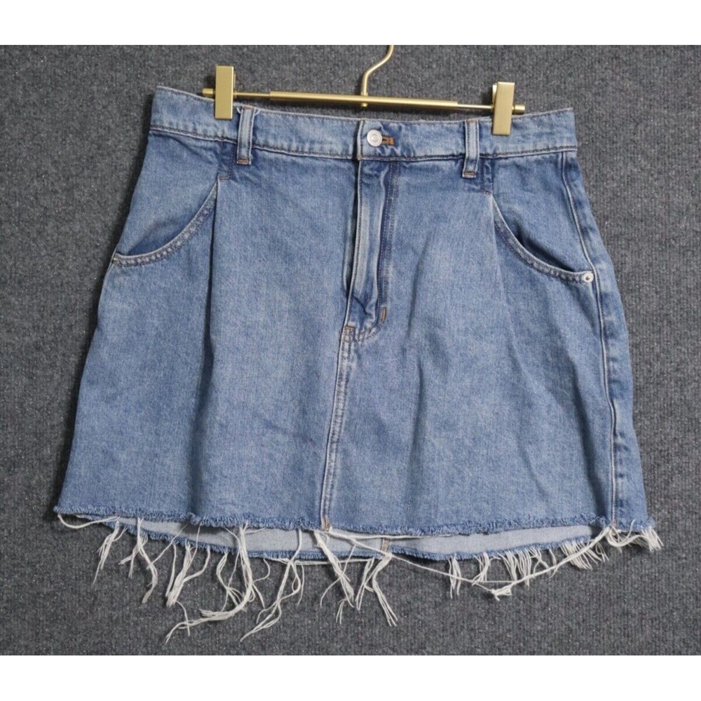 Free People Skirt Women 30 Blue Flirt‎ Denim Jean Cosmico 15.5" Frayed Pleated